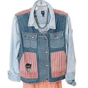 Carole Little Sport Fisherman Core Denim Plaid Vintage Camp Vest Size Small